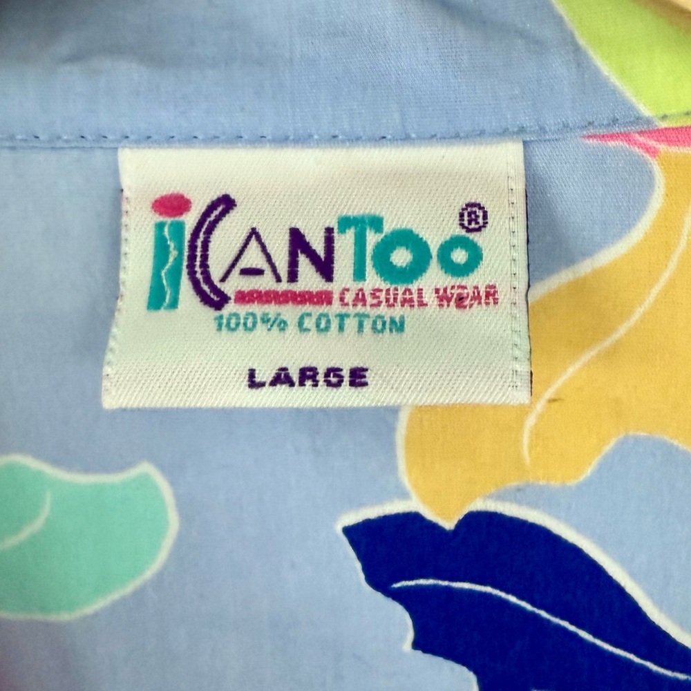 Vintage ICanTOO Casual Wear Long Sleeve Button Up 80’s Unisex Fish Shirt Size L - Picture 4 of 12